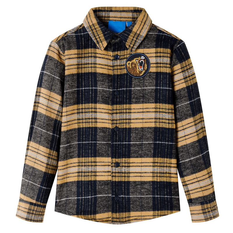 Afbeelding laden in galerijviewer, Vidaxl kindershirt geruit 128 geel en zwart
