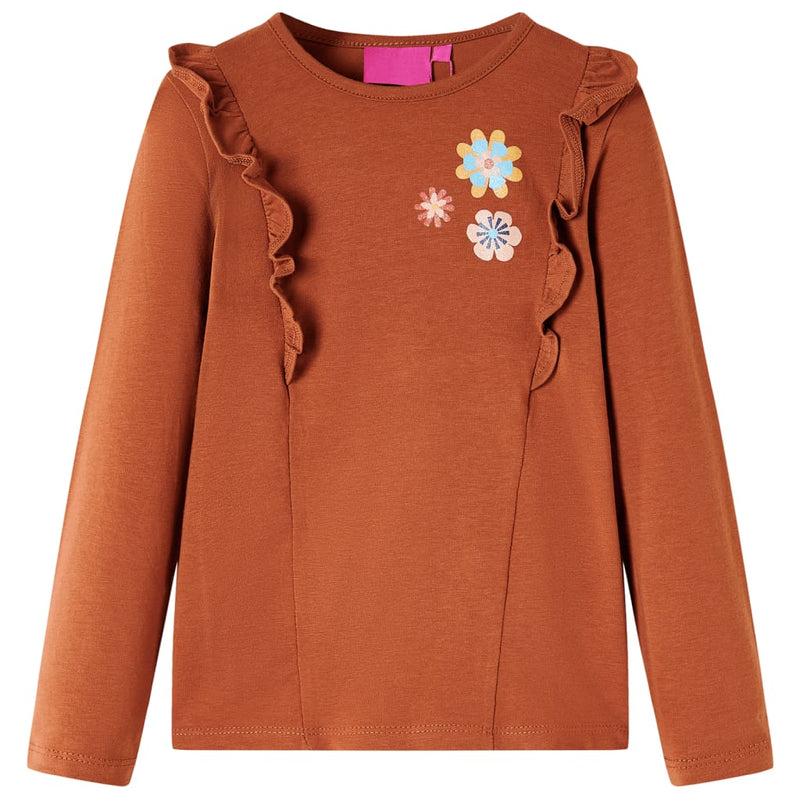 Afbeelding laden in galerijviewer, Vidaxl kindershirt met lange mouwen 128 cognackleurig
