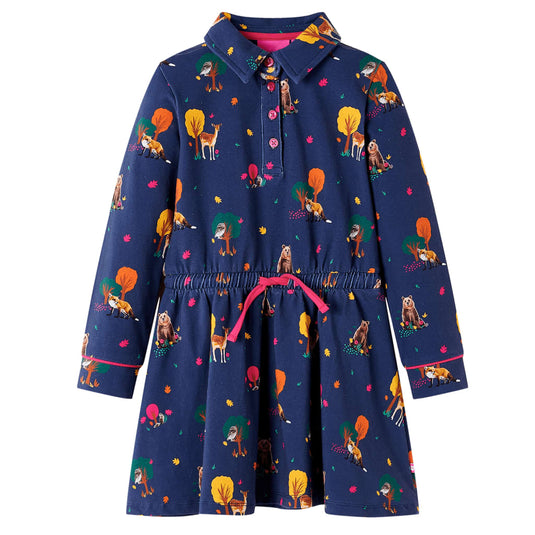 Vidaxl kinderjurk lange mouwen en trekkoord 128 marineblauw