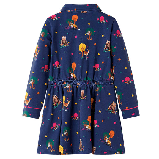Vidaxl kinderjurk lange mouwen en trekkoord 128 marineblauw