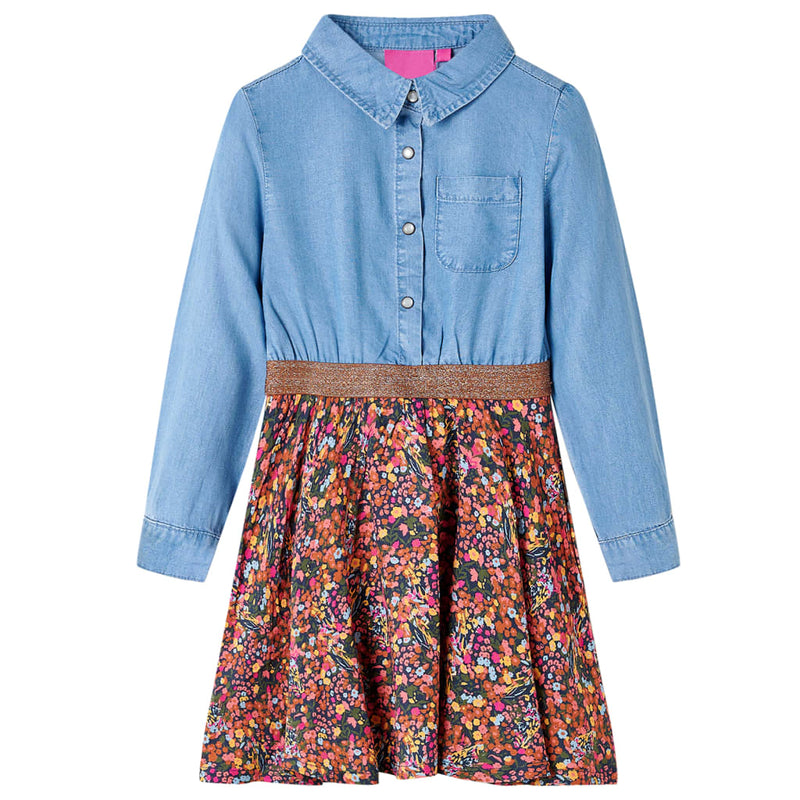 Afbeelding laden in galerijviewer, Vidaxl kinderjurk met lange mouwen 116 marineblauw en denimblauw
