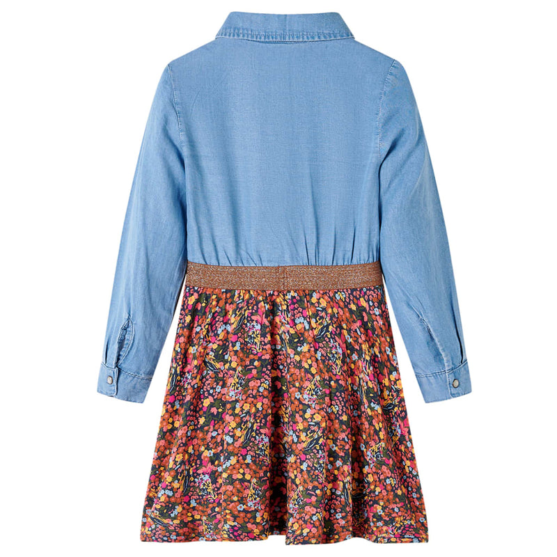 Afbeelding laden in galerijviewer, Vidaxl kinderjurk met lange mouwen 116 marineblauw en denimblauw
