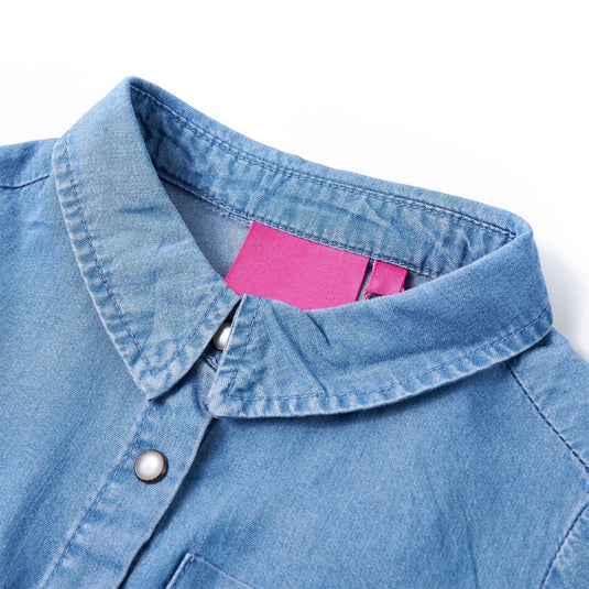 Vidaxl kinderjurk met lange mouwen 116 marineblauw en denimblauw