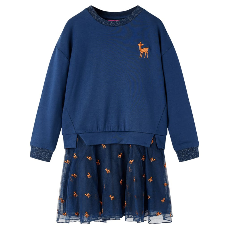 Afbeelding laden in galerijviewer, VidaXL Kinderjurk met lange mouwen 140 marineblauw
