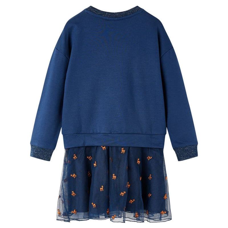 Afbeelding laden in galerijviewer, VidaXL Kinderjurk met lange mouwen 140 marineblauw
