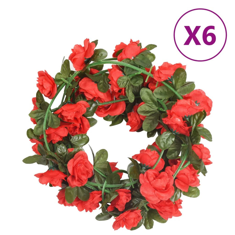 Afbeelding laden in galerijviewer, Vidaxl kerstslingers met bloemen 6 st 240 cm rood

