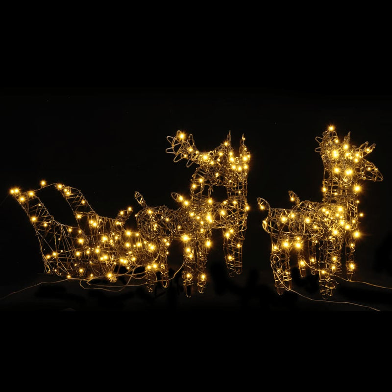 Afbeelding laden in galerijviewer, VidaXL Kerstversiering rendieren en sleeën 240 LED's rattan warmwit
