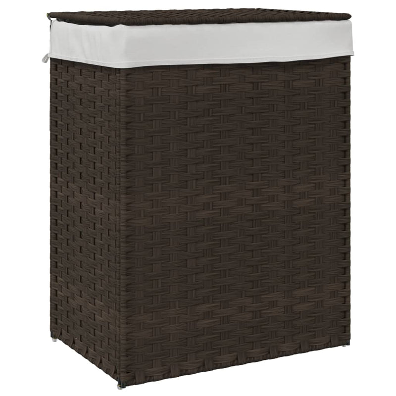 Afbeelding laden in galerijviewer, Vidaxl wasmand met deksel 46x33x60 cm poly rattan donkerbruin
