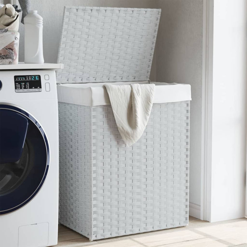 Afbeelding laden in galerijviewer, Vidaxl wasmand met deksel 46x33x60 cm poly rattan wit
