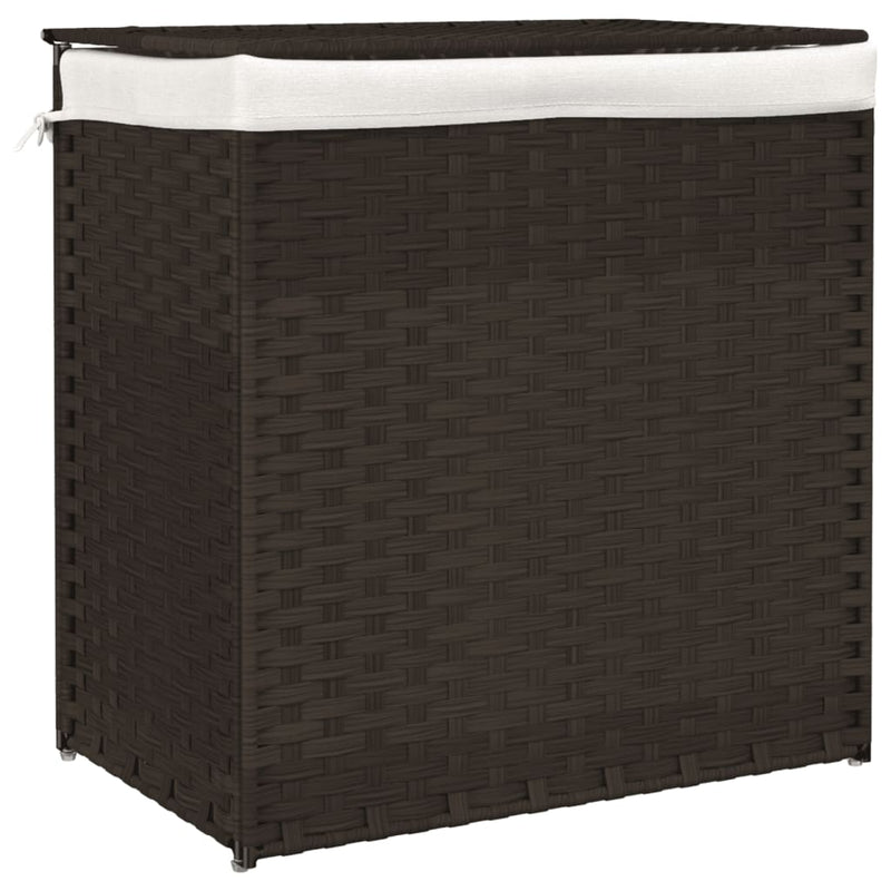 Afbeelding laden in galerijviewer, Vidaxl wasmand met 2 vakken 53x35x57 cm poly rattan donkerbruin

