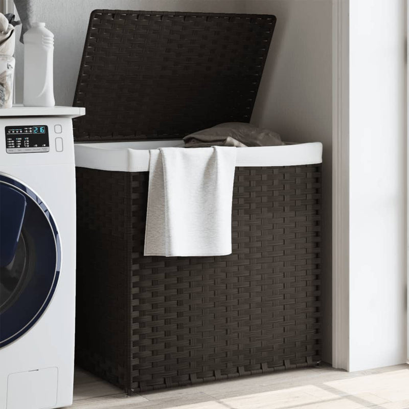 Afbeelding laden in galerijviewer, Vidaxl wasmand met 2 vakken 53x35x57 cm poly rattan donkerbruin
