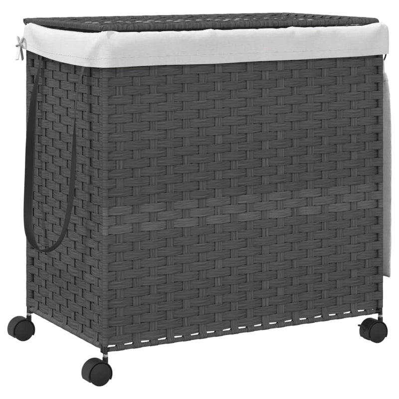 Afbeelding laden in galerijviewer, Vidaxl wasmand op wielen 60x35x60,5 cm rattan grijs
