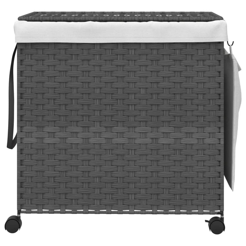 Afbeelding laden in galerijviewer, Vidaxl wasmand op wielen 60x35x60,5 cm rattan grijs
