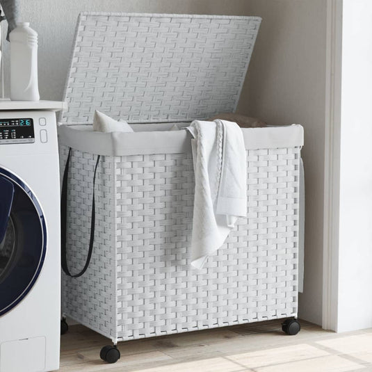 Vidaxl wasmand op wielen 60x35x60,5 cm rattan wit