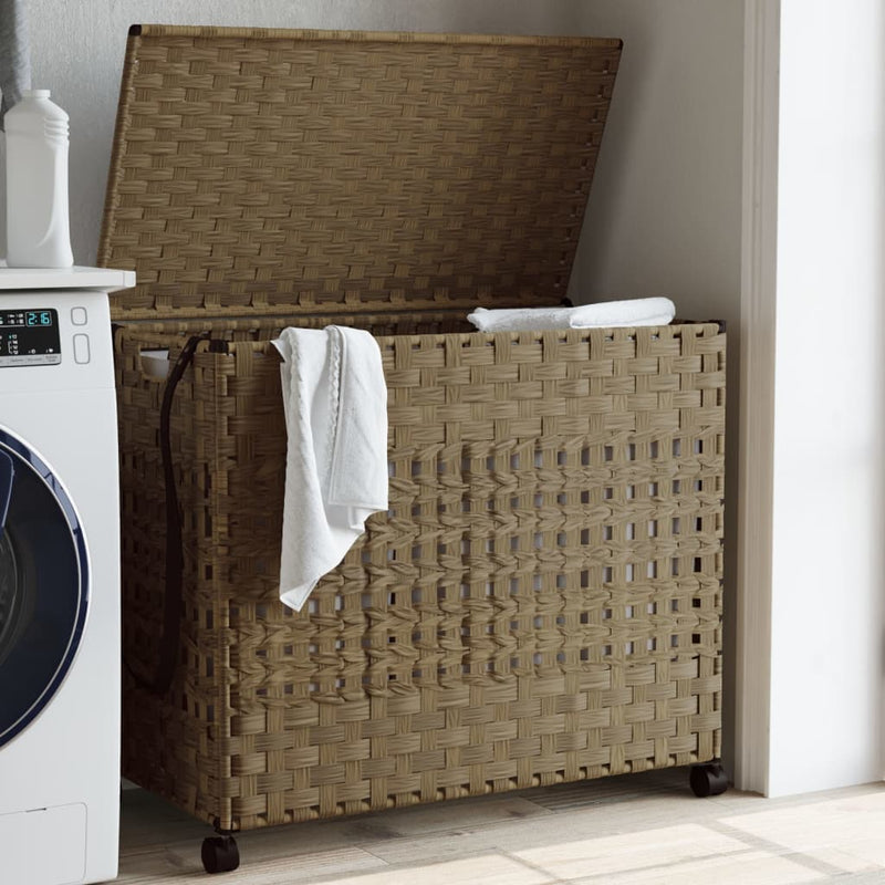 Afbeelding laden in galerijviewer, Vidaxl wasmand op wielen 66x35x60 cm rattan
