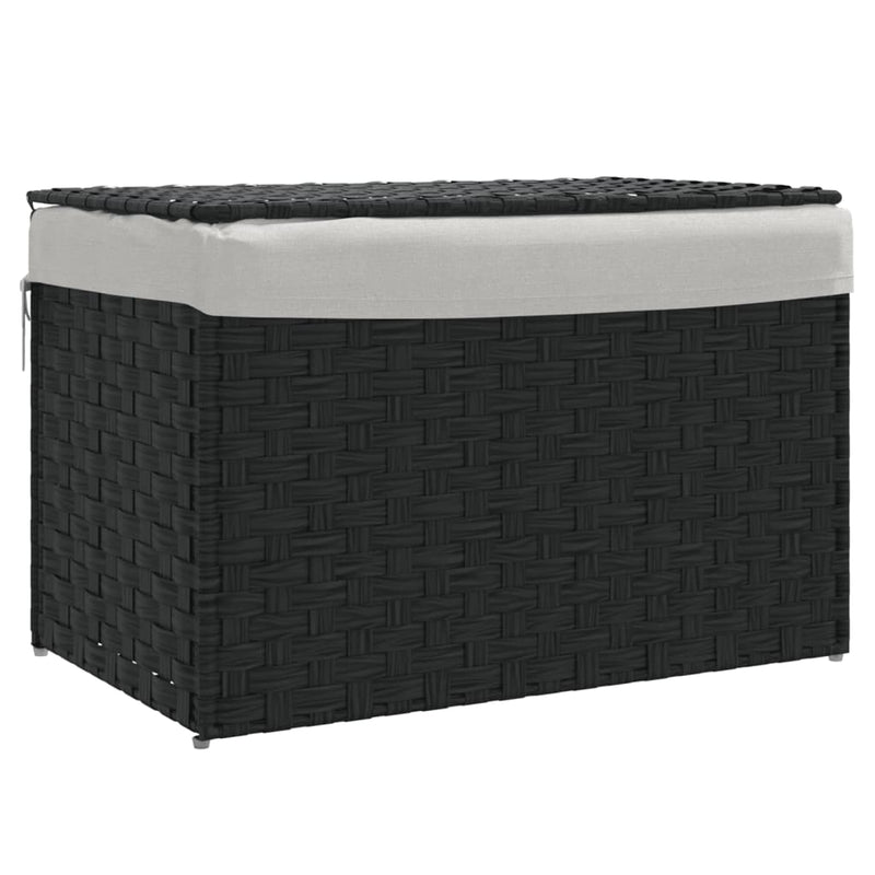 Afbeelding laden in galerijviewer, Vidaxl wasmand met deksel 55,5x35x34 cm poly rattan zwart
