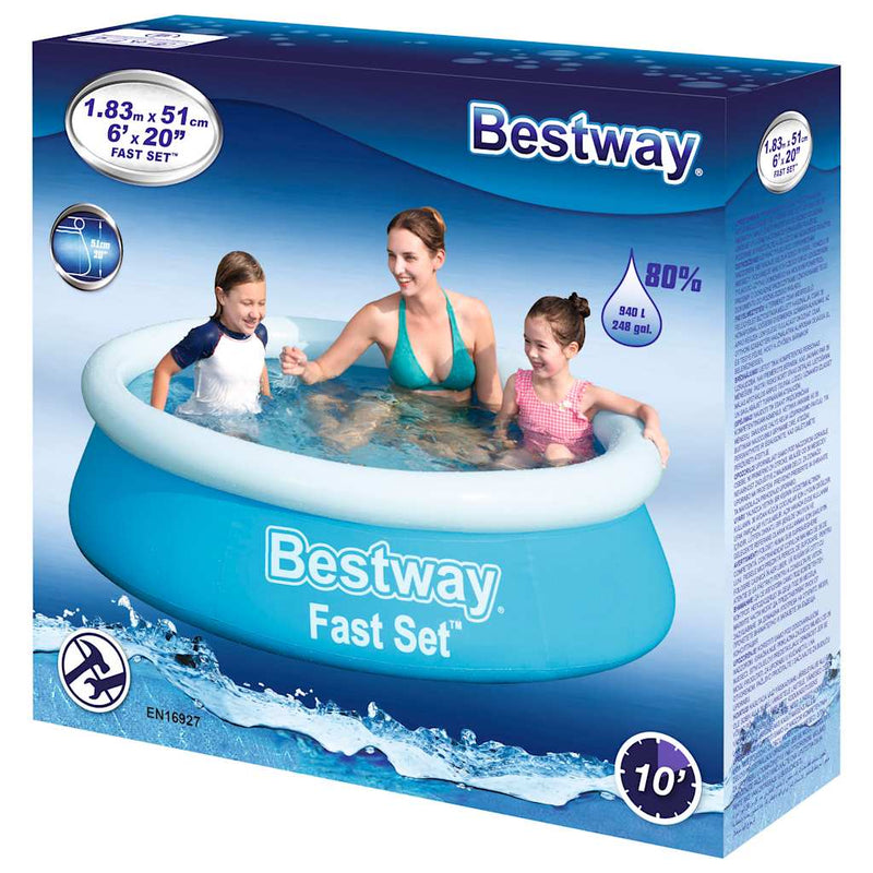Afbeelding laden in galerijviewer, Bestway fast set zwembad opblaasbaar rond 183x51 cm blauw
