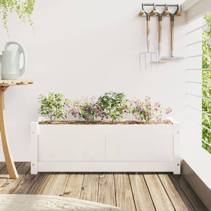 Afbeelding laden in galerijviewer, Vidaxl plantenbak 90x31x31 cm massief grenenhout wit
