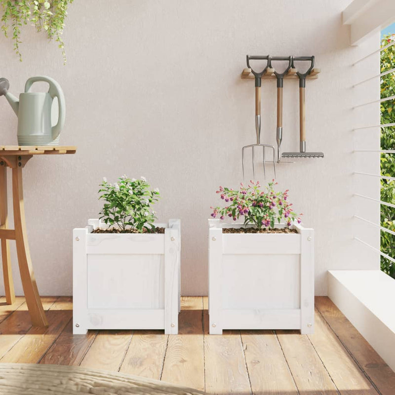 Afbeelding laden in galerijviewer, Vidaxl plantenbakken 2 st cm massief grenenhout wit
