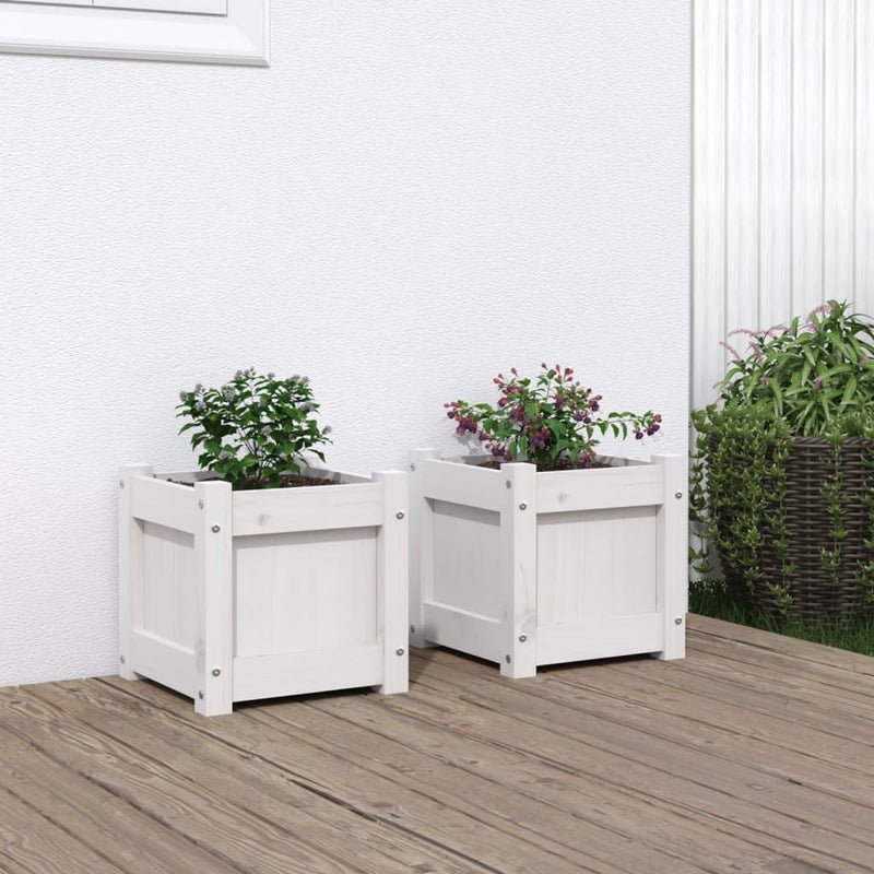 Afbeelding laden in galerijviewer, Vidaxl plantenbakken 2 st cm massief grenenhout wit
