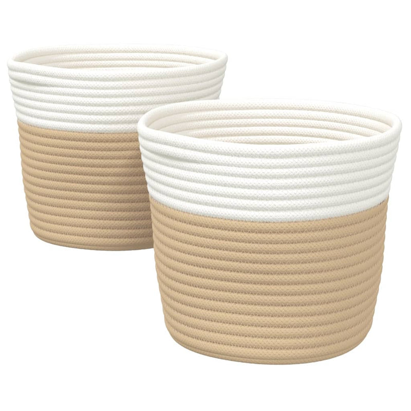 Afbeelding laden in galerijviewer, Vidaxl opbergmanden 2 st ø 24x18 cm katoen beige en wit
