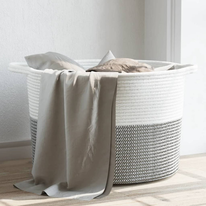 Afbeelding laden in galerijviewer, Vidaxl wasmand ø 55x36 cm katoen grijs en wit
