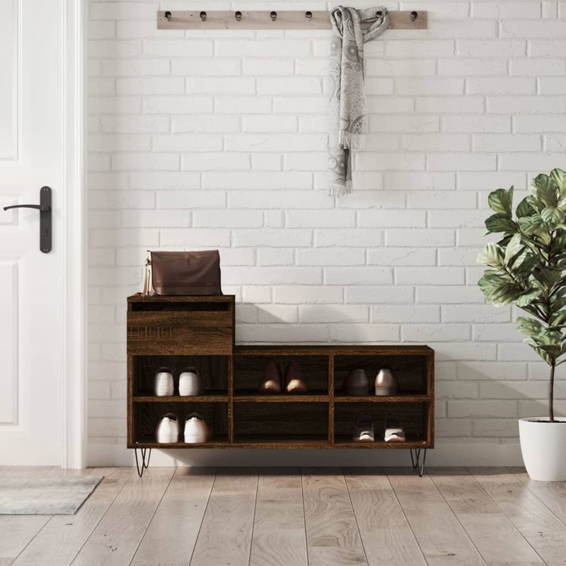 Afbeelding laden in galerijviewer, Vidaxl schoenenkast 102x36x60 cm bewerkt hout bruin eikenkleur
