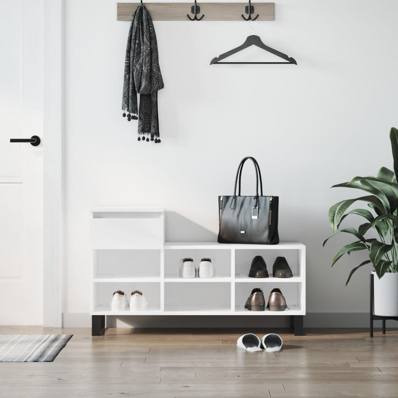 Afbeelding laden in galerijviewer, Vidaxl schoenenkast 102x36x60 cm bewerkt hout hoogglans wit
