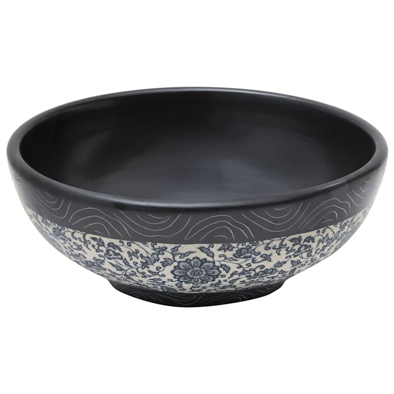 Afbeelding laden in galerijviewer, Vidaxl opzetwasbak rond φ41x14 cm keramiek zwart en blauw
