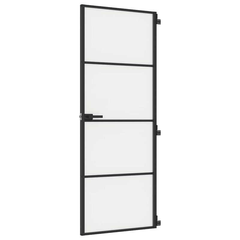 Afbeelding laden in galerijviewer, Vidaxl binnendeur smal 76x201,5 cm gehard glas en aluminium zwart
