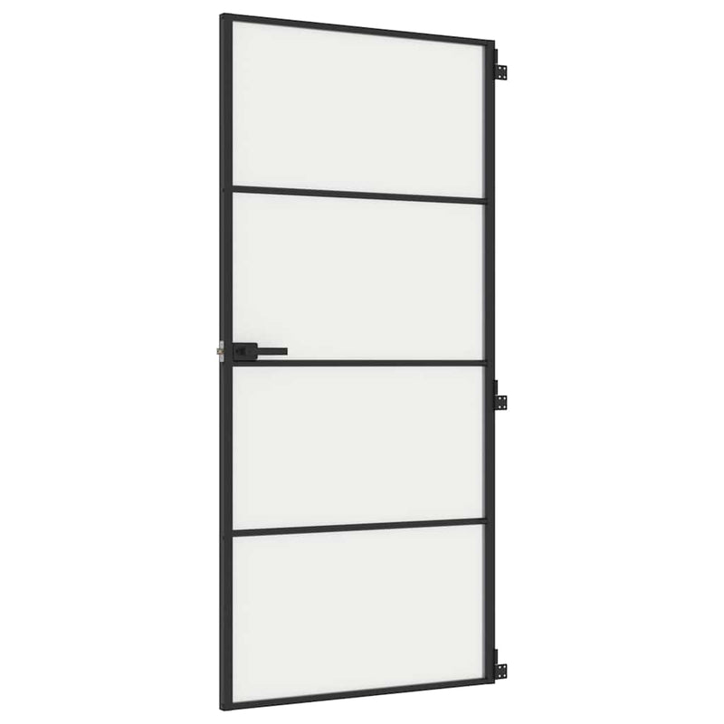 Afbeelding laden in galerijviewer, Vidaxl binnendeur smal 93x201,5 cm gehard glas en aluminium zwart
