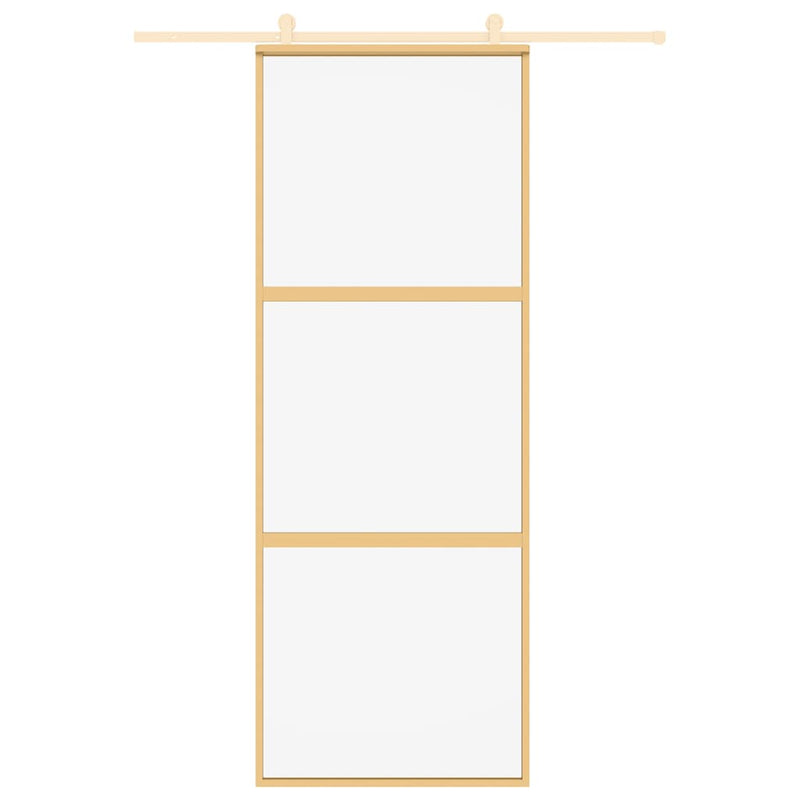 Afbeelding laden in galerijviewer, Vidaxl schuifdeur 76x205 cm helder esg-glas en aluminium goudkleurig
