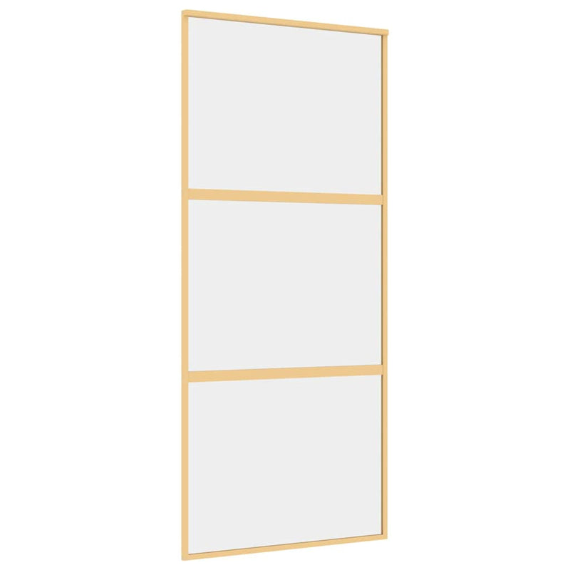 Afbeelding laden in galerijviewer, Vidaxl schuifdeur 90x205 cm helder esg-glas en aluminium goudkleurig
