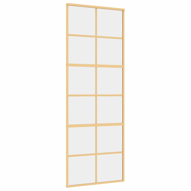Afbeelding laden in galerijviewer, Vidaxl schuifdeur 76x205 cm helder esg-glas en aluminium goudkleurig
