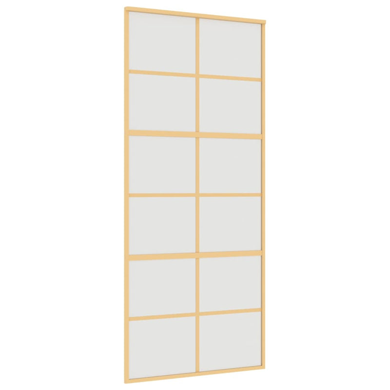 Afbeelding laden in galerijviewer, Vidaxl schuifdeur 90x205 cm mat esg-glas en aluminium goudkleurig
