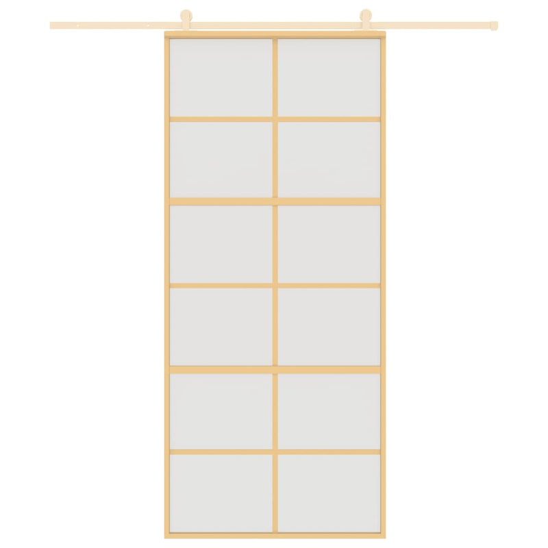 Afbeelding laden in galerijviewer, Vidaxl schuifdeur 90x205 cm mat esg-glas en aluminium goudkleurig
