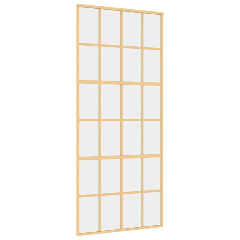 Afbeelding laden in galerijviewer, Vidaxl schuifdeur 90x205 cm helder esg-glas en aluminium goudkleurig
