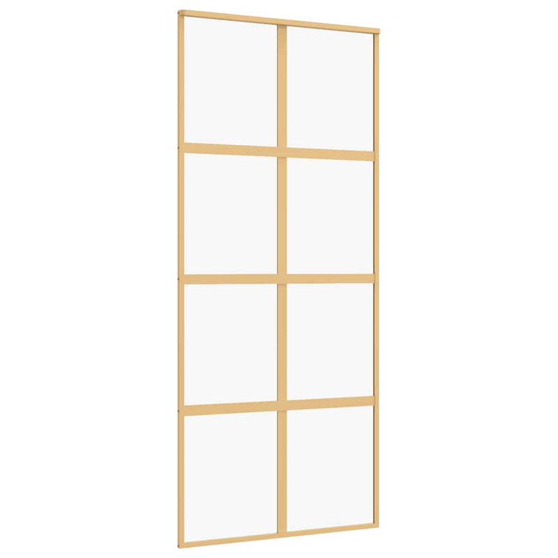 Afbeelding laden in galerijviewer, Vidaxl schuifdeur 90x205 cm helder esg-glas en aluminium goudkleurig
