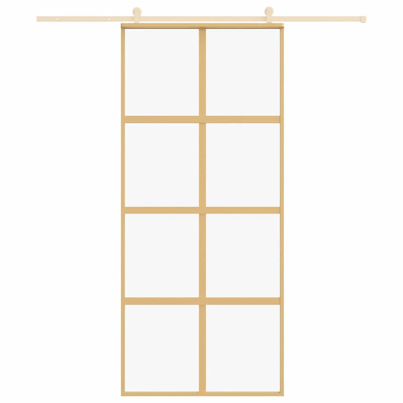 Afbeelding laden in galerijviewer, Vidaxl schuifdeur 90x205 cm helder esg-glas en aluminium goudkleurig
