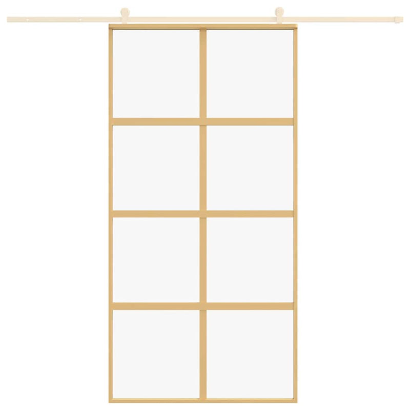 Afbeelding laden in galerijviewer, Vidaxl schuifdeur 102,5x205 cm helder esg-glas en aluminium goudkleur
