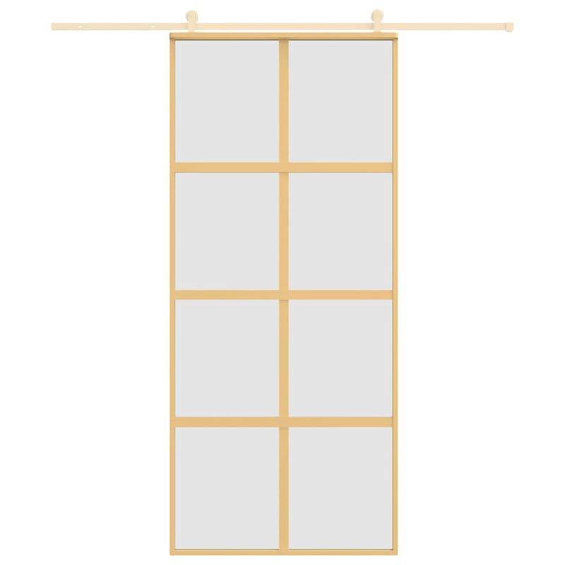 Afbeelding laden in galerijviewer, Vidaxl schuifdeur 90x205 cm mat esg-glas en aluminium goudkleurig
