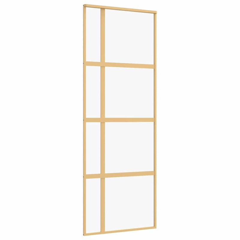 Afbeelding laden in galerijviewer, Vidaxl schuifdeur 76x205 cm helder esg-glas en aluminium goudkleurig

