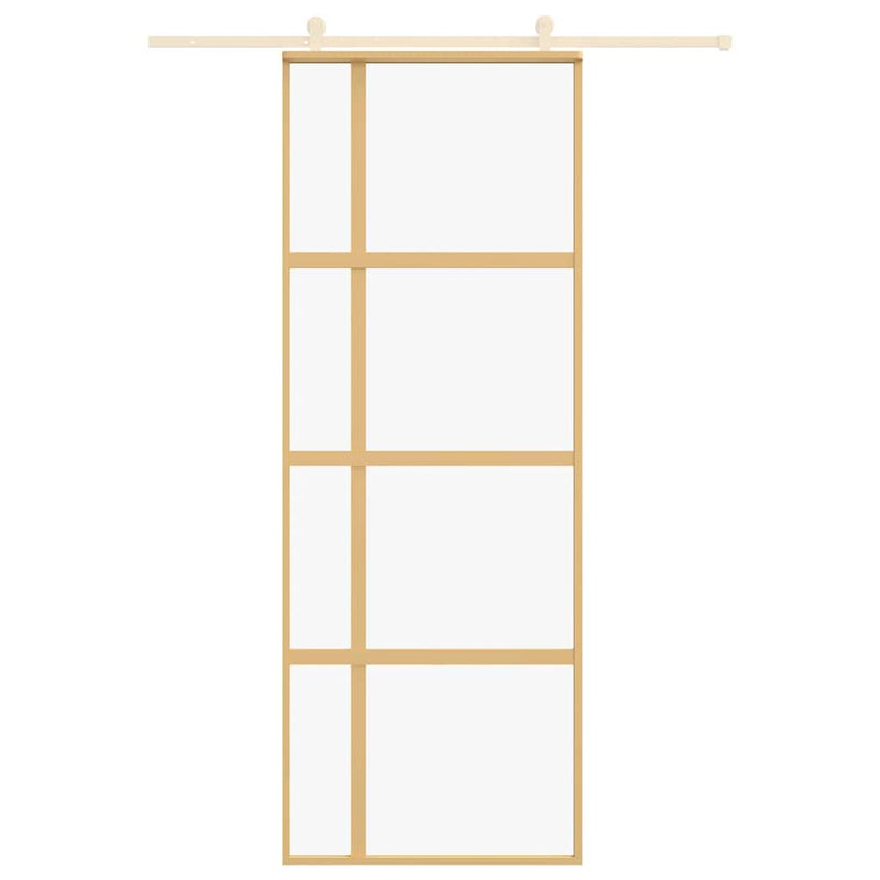 Afbeelding laden in galerijviewer, Vidaxl schuifdeur 76x205 cm helder esg-glas en aluminium goudkleurig
