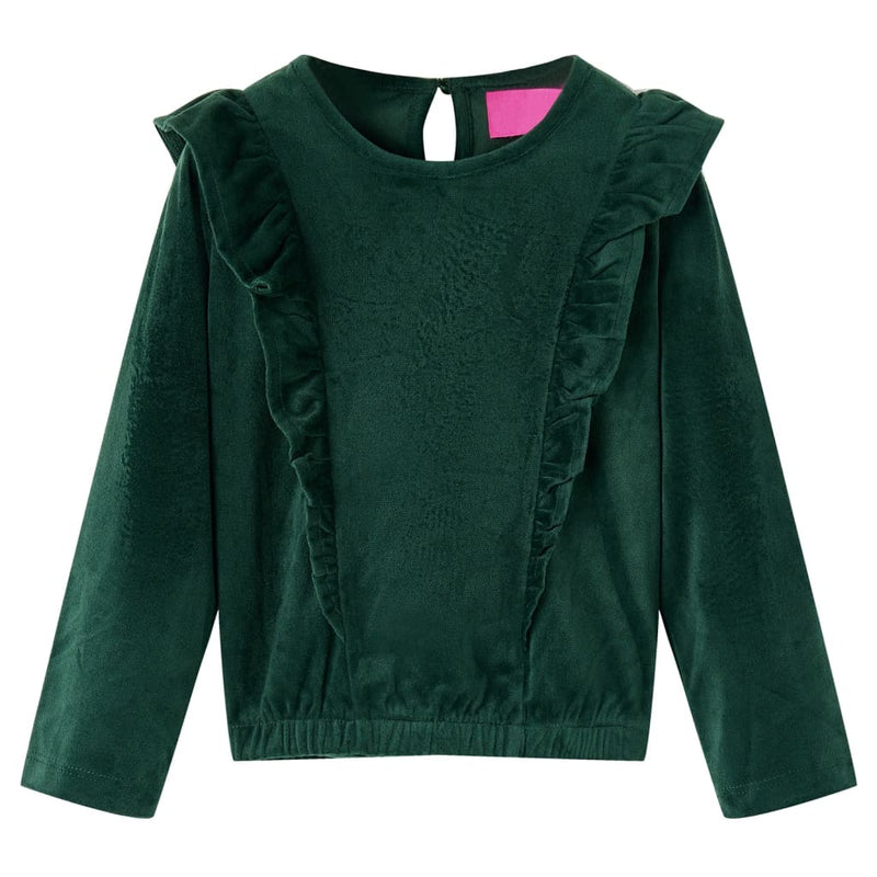 Afbeelding laden in galerijviewer, Vidaxl kinderblouse met ruches 128 donkergroen
