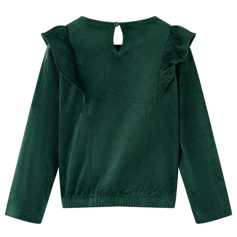 Afbeelding laden in galerijviewer, Vidaxl kinderblouse met ruches 128 donkergroen
