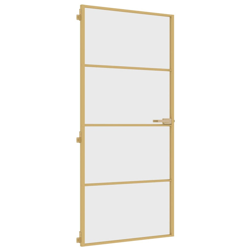 Afbeelding laden in galerijviewer, Vidaxl binnendeur smal 93x201,5 cm gehard glas en aluminium goudkleur
