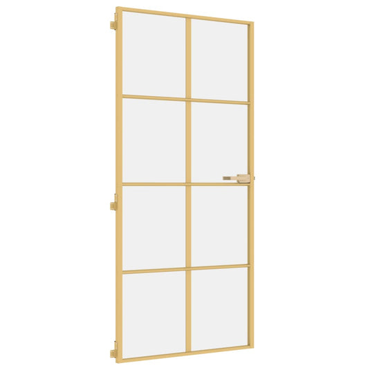 Vidaxl binnendeur smal 93x201,5 cm gehard glas en aluminium goudkleur