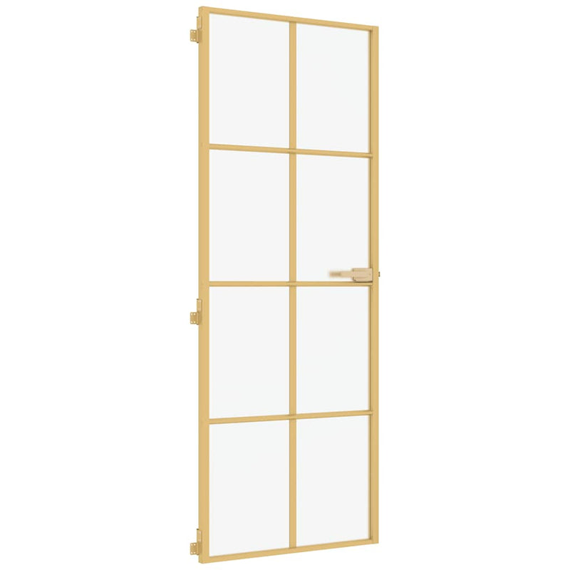 Afbeelding laden in galerijviewer, Vidaxl binnendeur smal 76x201,5 cm gehard glas en aluminium goudkleur
