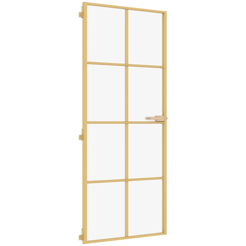 Afbeelding laden in galerijviewer, Vidaxl binnendeur smal 93x201,5 cm gehard glas en aluminium goudkleur
