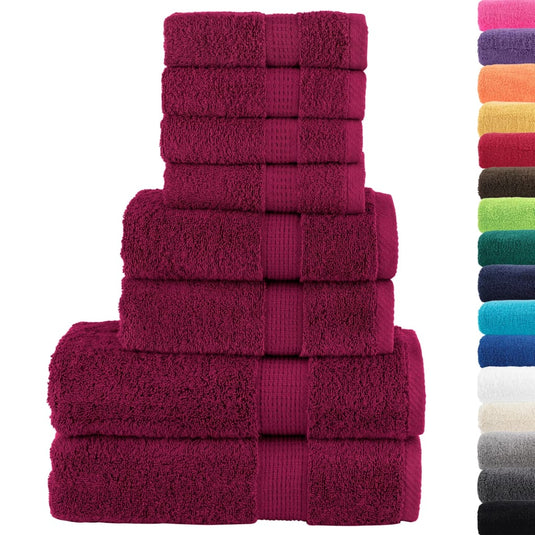 Vidaxl 8-delige handdoekenset solund 600 g m² bordeauxrood